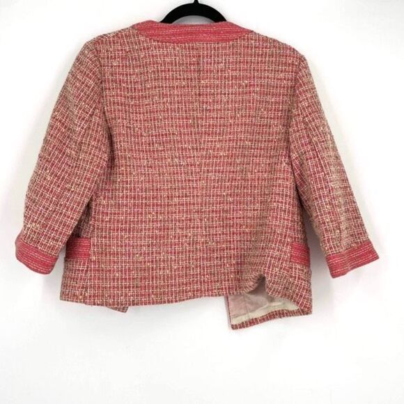 Jonofui Women's Tweed 3/4 Sleeve Lined Blazer Jacket‎ Pink Medium Silk lining - Picture 12 of 16